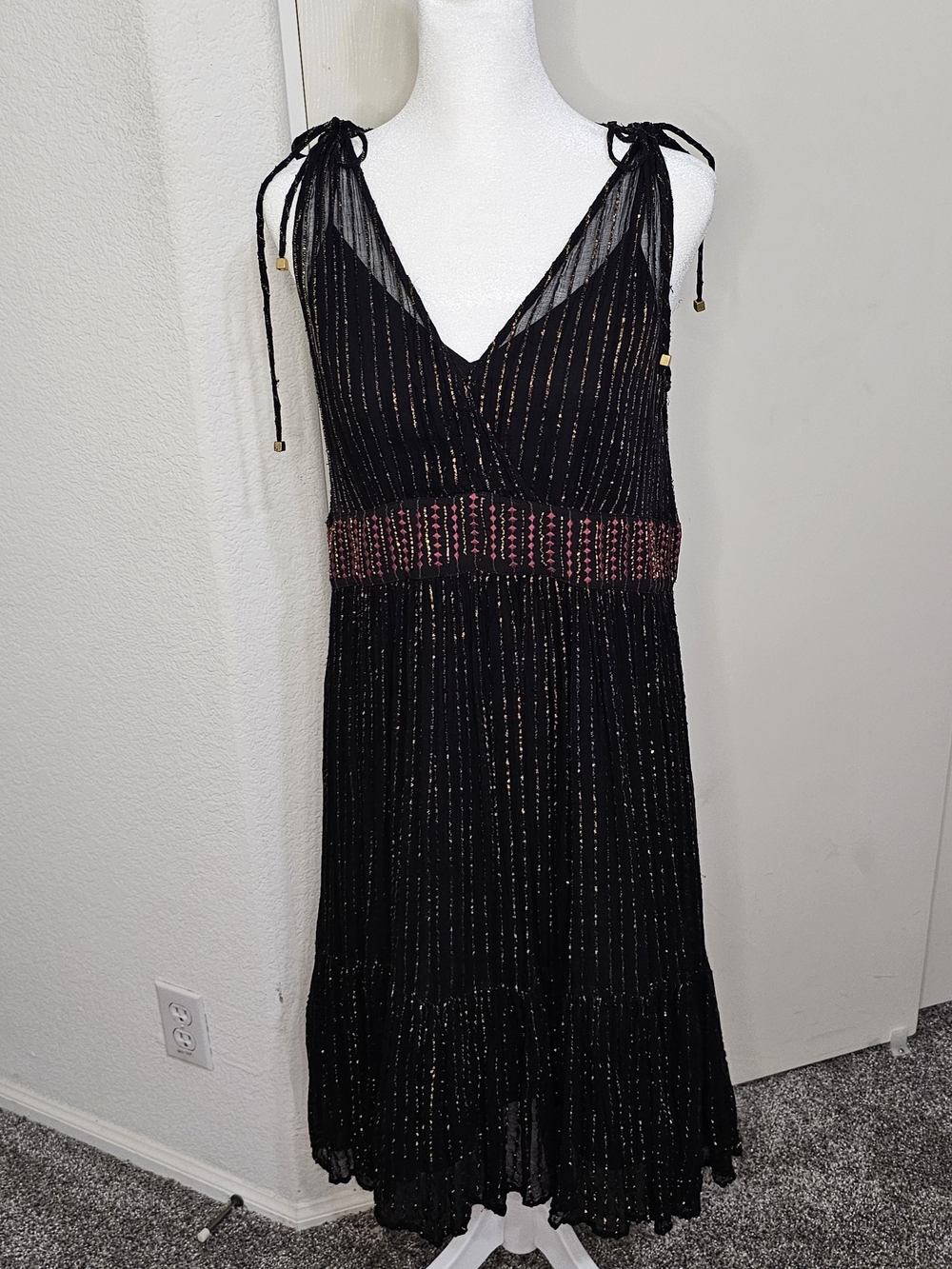 Anthropologie Floreat Annecy Metallic Sheer Midi Dress
